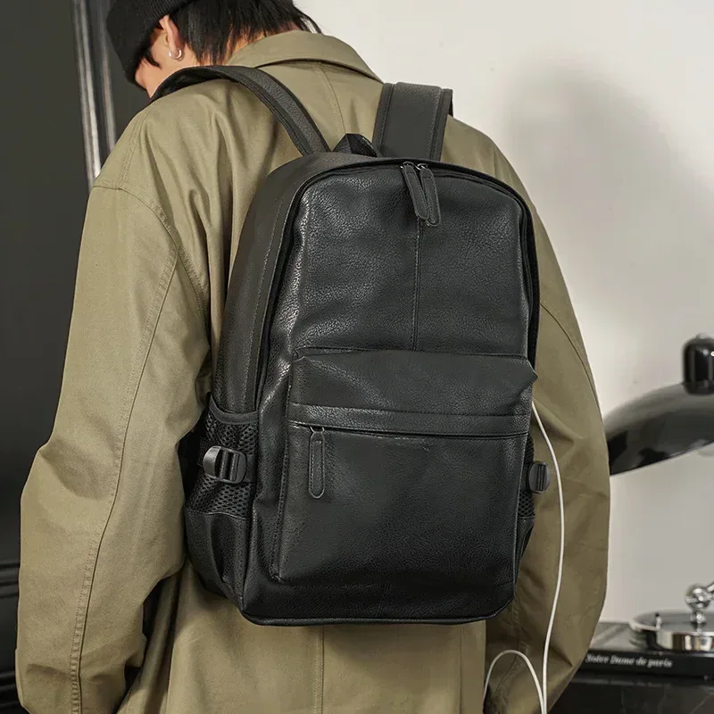 sac à dos de luxe en cuir pu pour hommes, grande capacité, sacoche pour ordinateur portable de 14 pouces, sacs de voyage usb, cartable d'étudiant