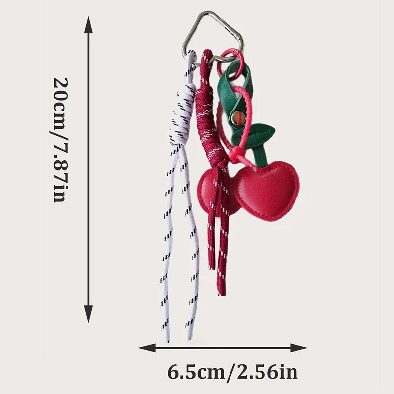 porte-clés pendentif en cuir pu tressé avec motif fraise et cerise, accessoire de sac à dos pour femme