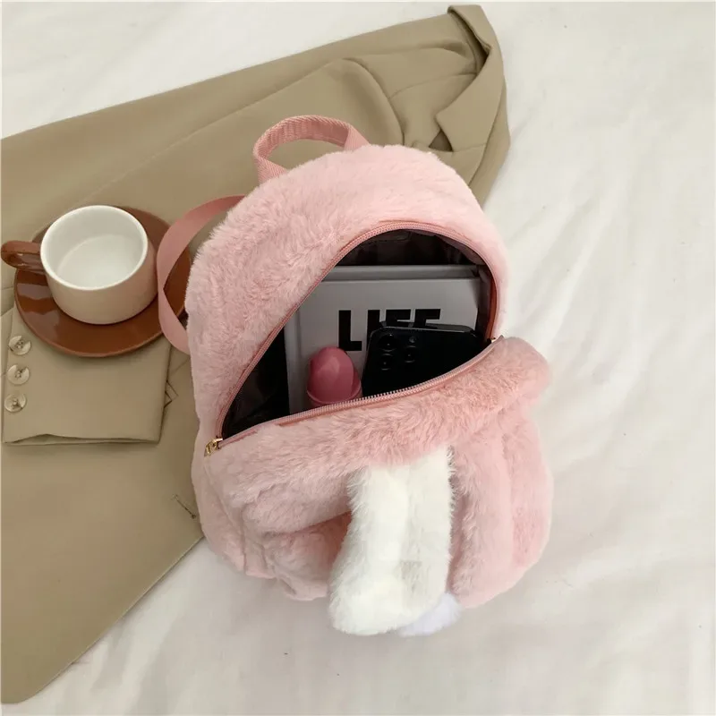 sac à dos en peluche personnalisé pour femmes en automne et en hiver, nouvelles oreilles de lapin mignonnes, sac à dos pour femmes, sac en peluche