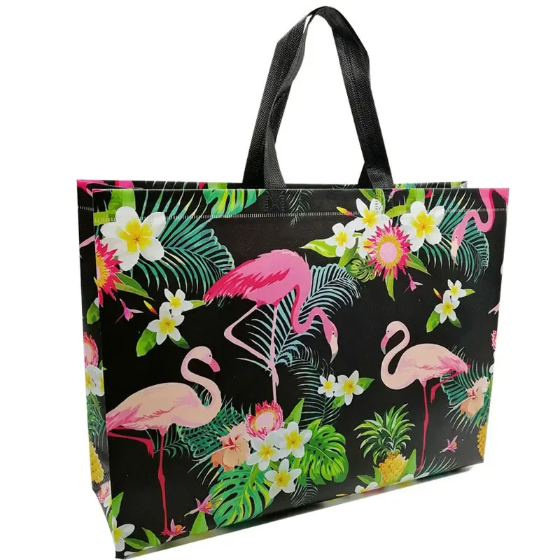 fourre-tout réutilisable imprimé flamant rose, sac à main non tissé, sac à soupe pliable, grand sac de rangement de voyage