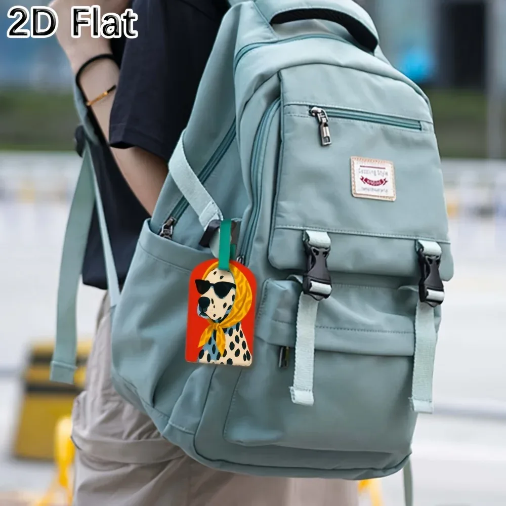 étiquette de bagage chien dalmatien avec foulard et lunettes de soleil imprimées, étiquette de voyage pour identification de valise, cadeaux de voyage