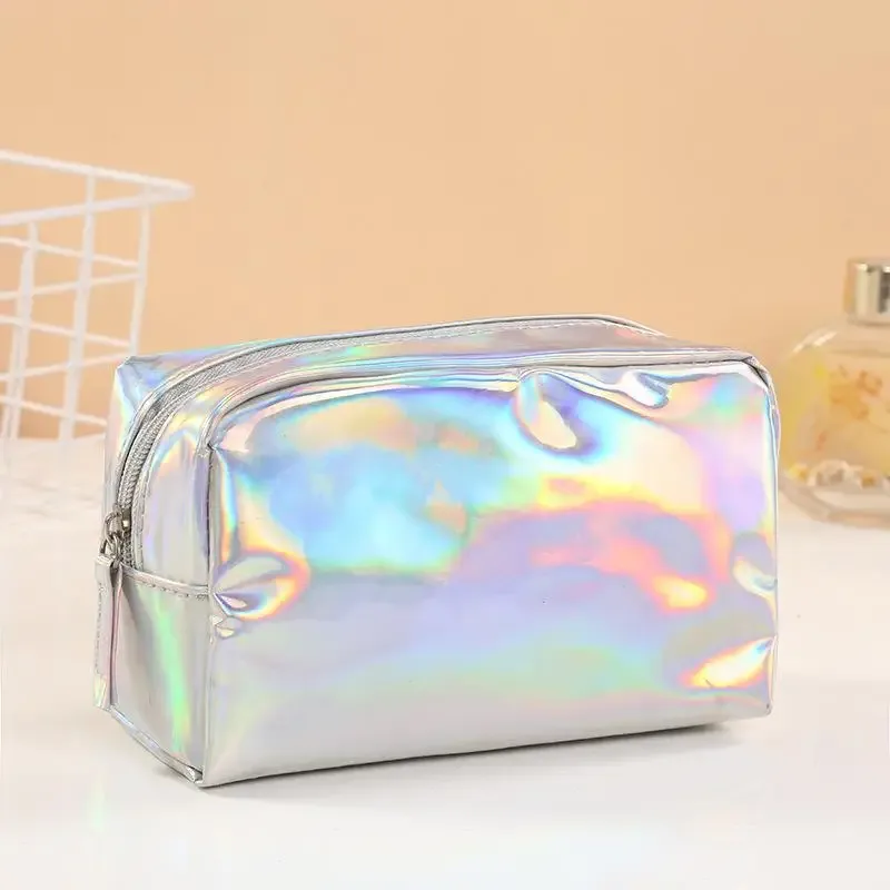 sac cosmétique laser couleur unie, étanche, portable, pour rangement de produits de toilette, sac cadeau maquillage, pochette de maquillage, organisateur de cosmétiques de voyage