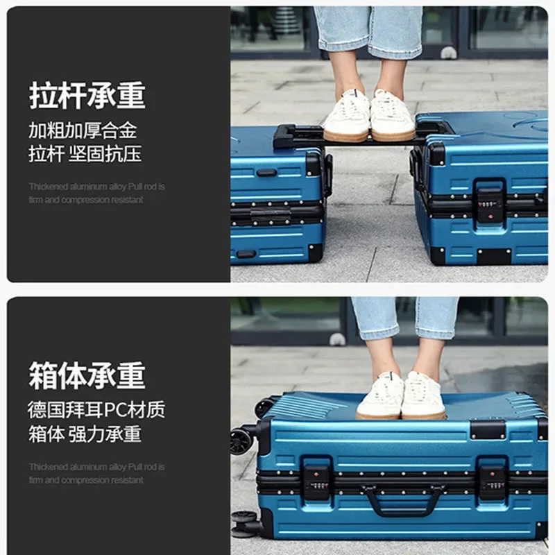 nouveau cadre en aluminium mode voyage bagages silencieux grande capacité valise à roulettes 20 pouces valise à main 24 pouces boîte de mot de passe
