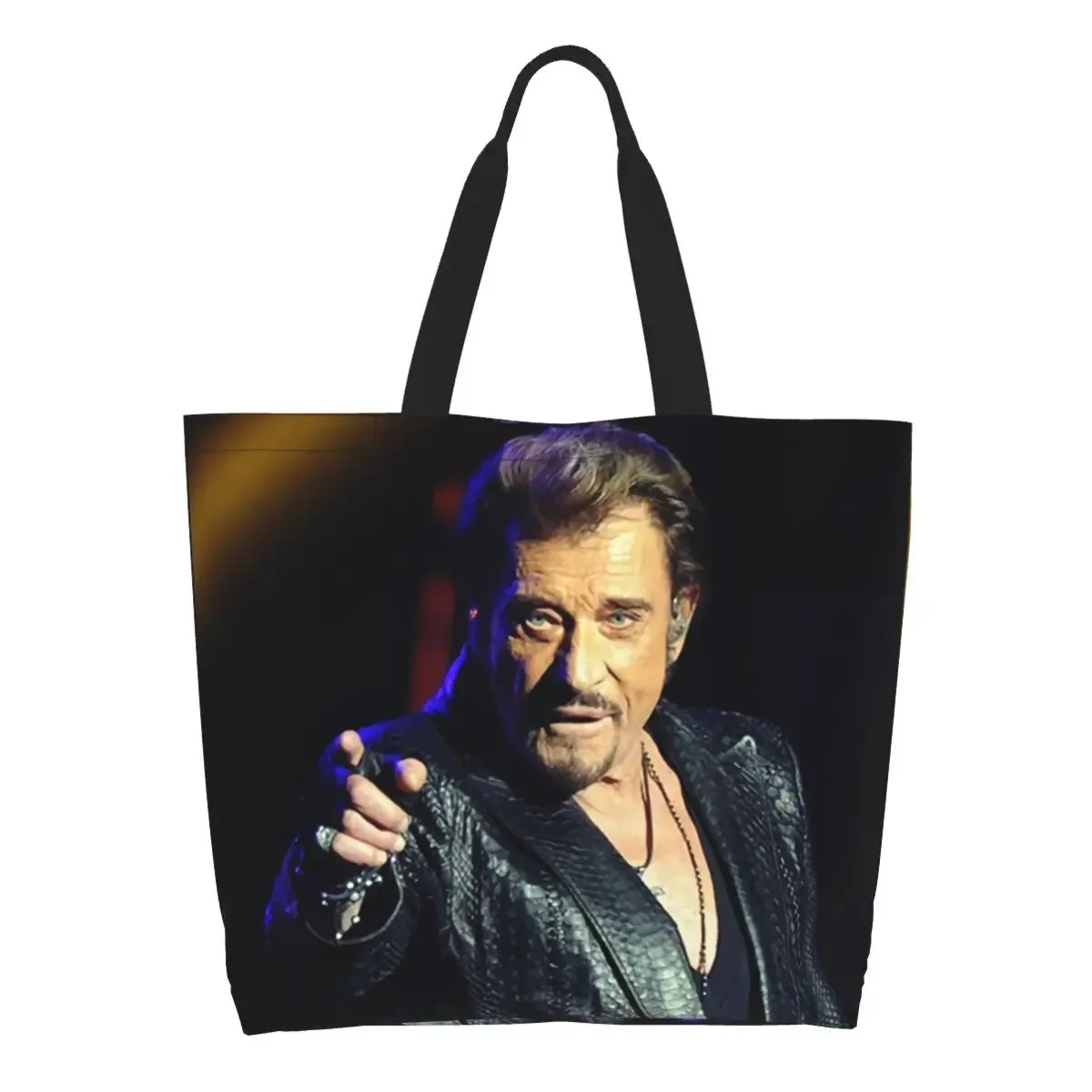 impression de mode johnny hallyday shopping sacs fourre-tout réutilisable lin épaule shopper chanteur français rock musique sac à main
