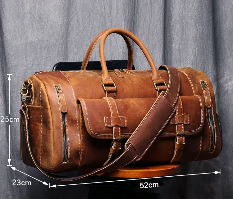 munuki sac de voyage vintage en cuir véritable crazy horse, grand sac à bagages, sac de week-end en cuir pour homme, grand sac fourre-tout m107