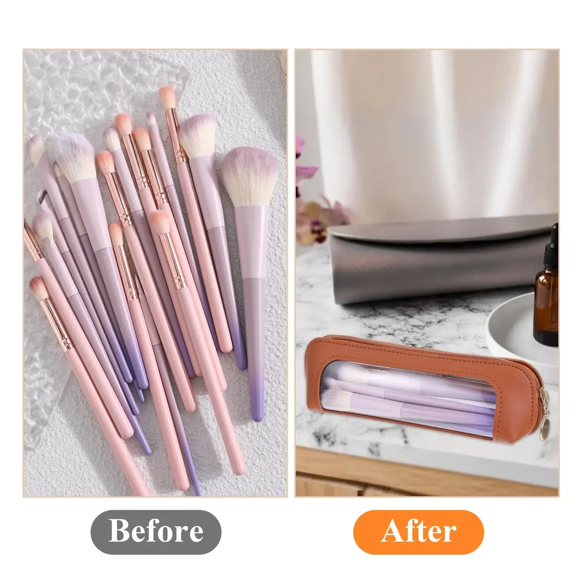 petite pochette de maquillage transparente, sac de brosse de maquillage en cuir pu, pochette de rangement avec fermeture éclair pour femmes, maison, voyage, bureau, rangement de cosmétiques