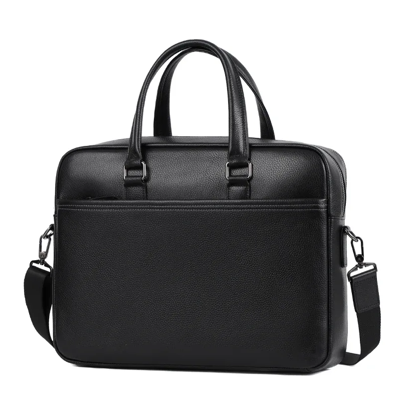 porte documents cuir vache noir fermeture éclair pochette ordinateur bande douliere affaires voyage bureau