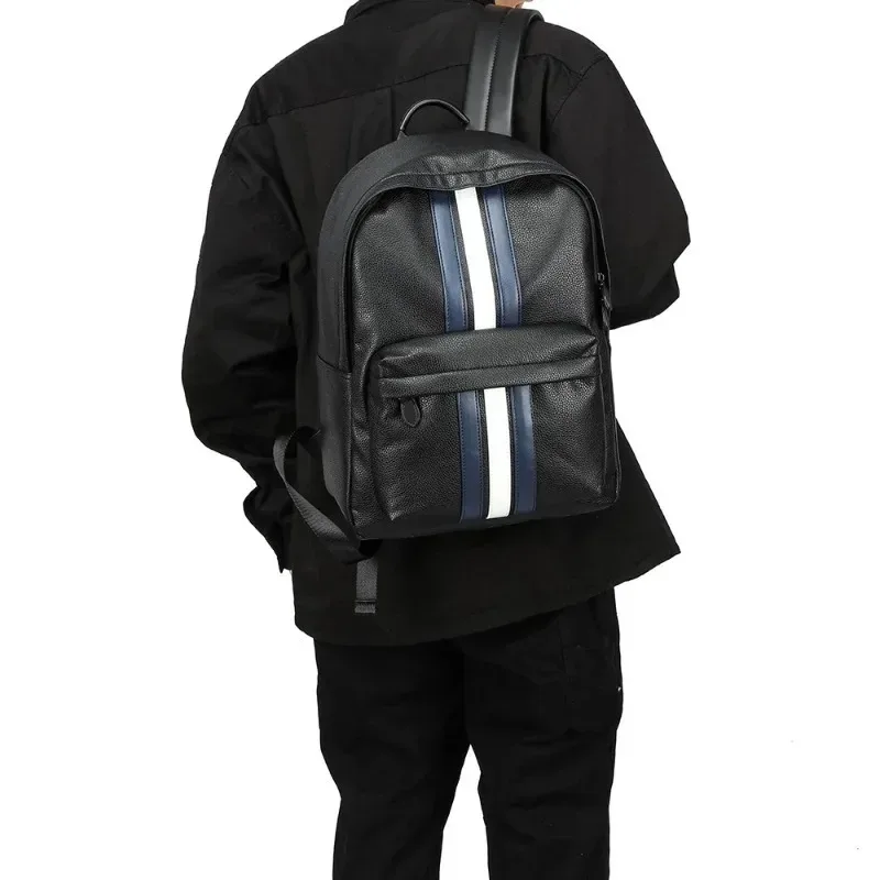 mode rayé sac à dos hommes de luxe en cuir pu hommes sac à dos affaires 14 pouces sacs à dos d'ordinateur portable mâle grande capacité cartable