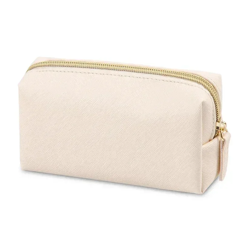 sac de maquillage pour femmes en cuir pu imperméable, couleur unie, trousse de toilette de voyage, organiseur de rangement cosmétique portable