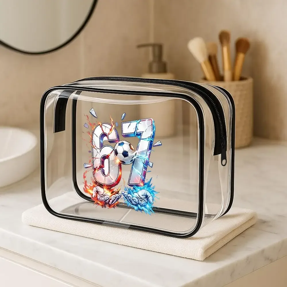 sac cosmétique à fermeture éclair en pvc transparent sur le thème du football, adapté aux passionnés de football, aux amateurs de sport, trousse de toilette de voyage portable, étanche
