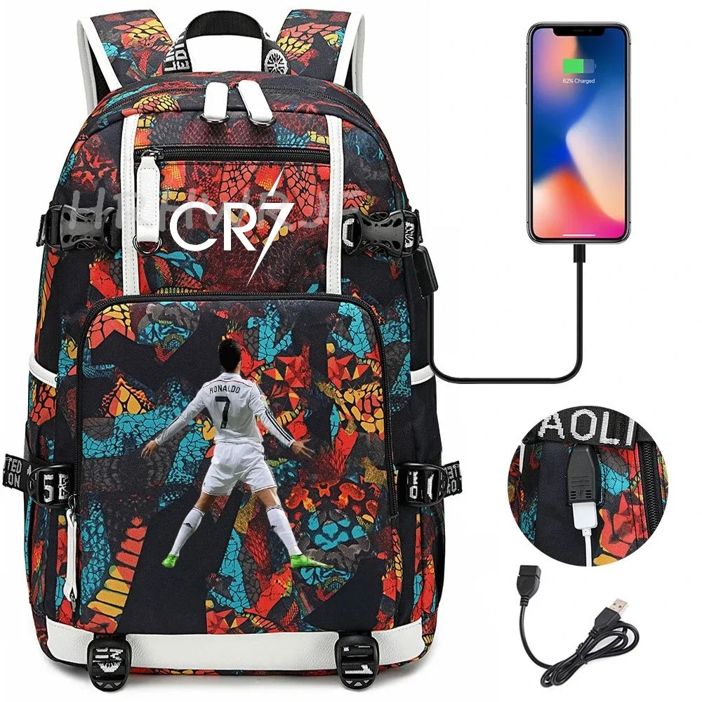 sac à dos camouflage cr7 avec usb, sac d'école pour filles et garçons du secondaire, pour adolescents, simple, multi-poches, capacité de voyage, sac à dos de randonnée pour hommes