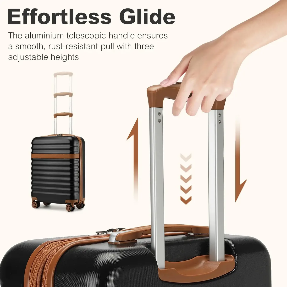ensemble de étuis rigides kono – étui robuste en abs + pc avec 4 rouleaux de verrouillage tsa, inclus. sac à dos de voyage et trousse de toilette 3 pièces
