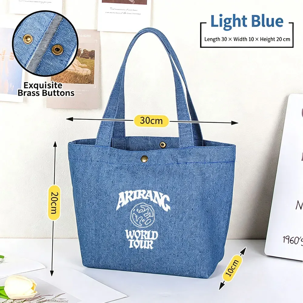 kpop world tour arirang sac fourre-tout pour femme, petit sac à bandoulière en jean pour la plage, les voyages et le shopping