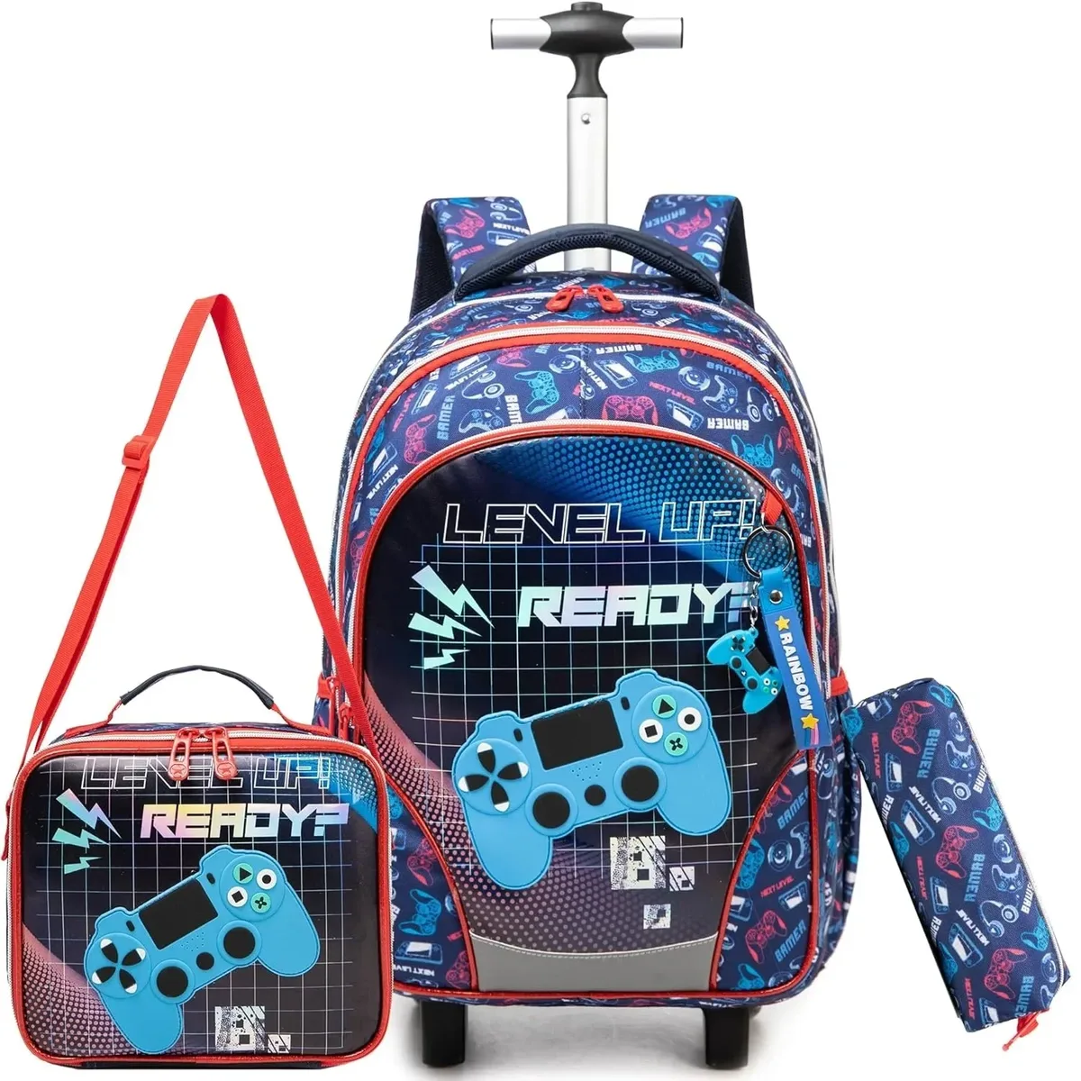 sac à dos à roulettes avec ruban nœud papillon pour enfants, sacs à dos mignons pour filles, sac à roulettes pour élèves du primaire
