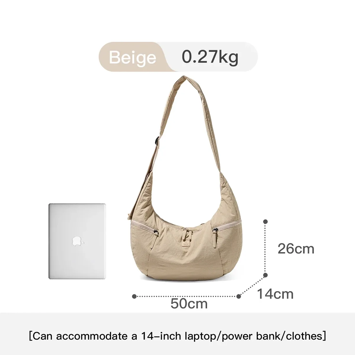 sac à bandoulière epol pour femme en nylon imperméable, sacs décontractés tendance 2026, sac croissant minimaliste de couleur unie 3071-17