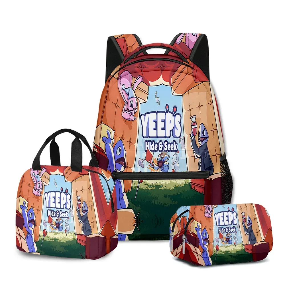 chimyouthful yeeps hide and seek 3d print sacs d'école pour étudiants, sac à dos pour ordinateur portable, sac à lunch portable, étui à crayons, 3 pièces par ensemble