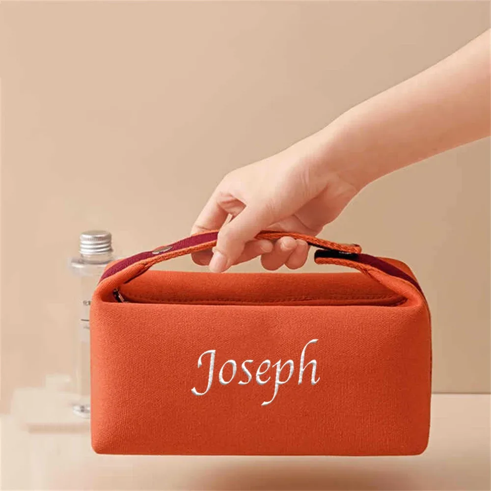 sac en toile à main portable simple avec nom brodé personnalisé, sac de maquillage personnalisé pour femmes, sac de rangement étanche, trousse de toilette
