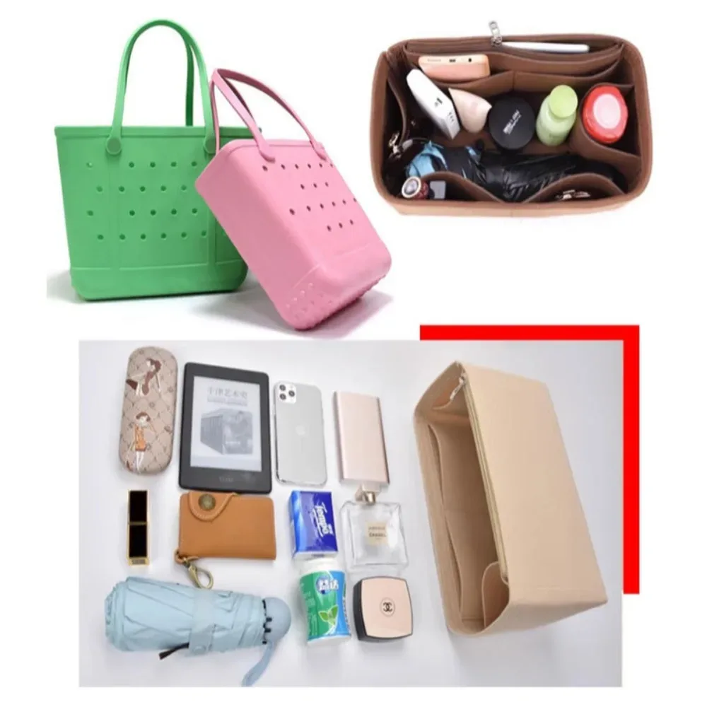 organisateur de sac à insérer en feutre pour sac bogg, grand séparateur de sac à main intérieur original, fourre-tout portable multi-poches façonnant pour sac de plage en caoutchouc