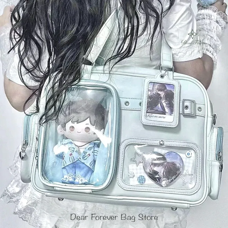 y2k nouveau mignon ita sac concert grande capacité sac à dos lolita fille sac à bandoulière transparent bricolage badge affichage sac à bandoulière décontracté