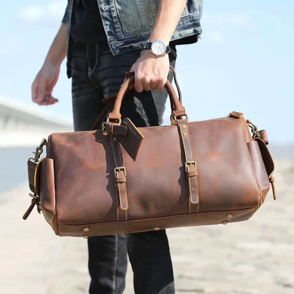 sac de voyage en cuir pleine fleur fait main s.worker, sac de voyage en cuir véritable grande capacité, bagages d'affaires, sacs de week-end