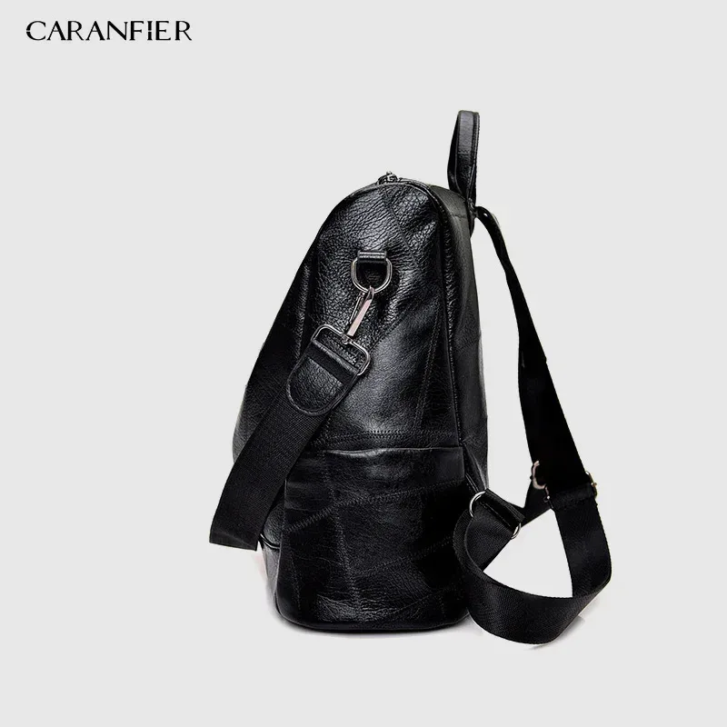sac dos cuir noir polyester poche intérieure zippée bandoulière arquée fermeture éclair style vintage usage école adolescente