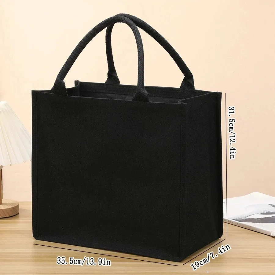 sac fourre-tout en toile épais pour loisirs, fourre-tout noir tridimensionnel pour hommes et femmes, sac de shopping simple de grande capacité