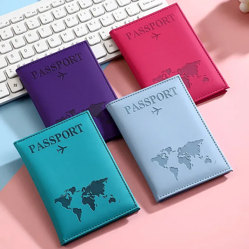 housse de passeport en cuir pu pour hommes et femmes - organisateur - porte-cartes de protection - housses de documents d'identité - étui de passeport de voyage avec carte du monde