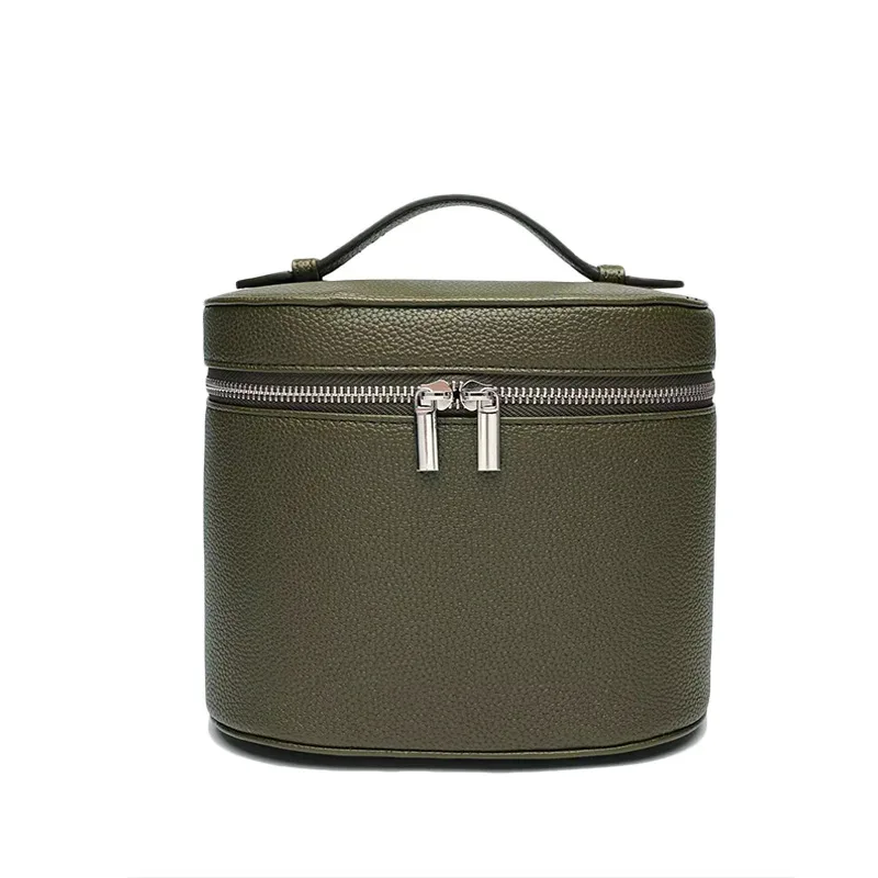 sac de voyage portable personnalisable avec compartiment cosmétique amovible en cuir grainé et section de rangement séparée pour articles de toilette