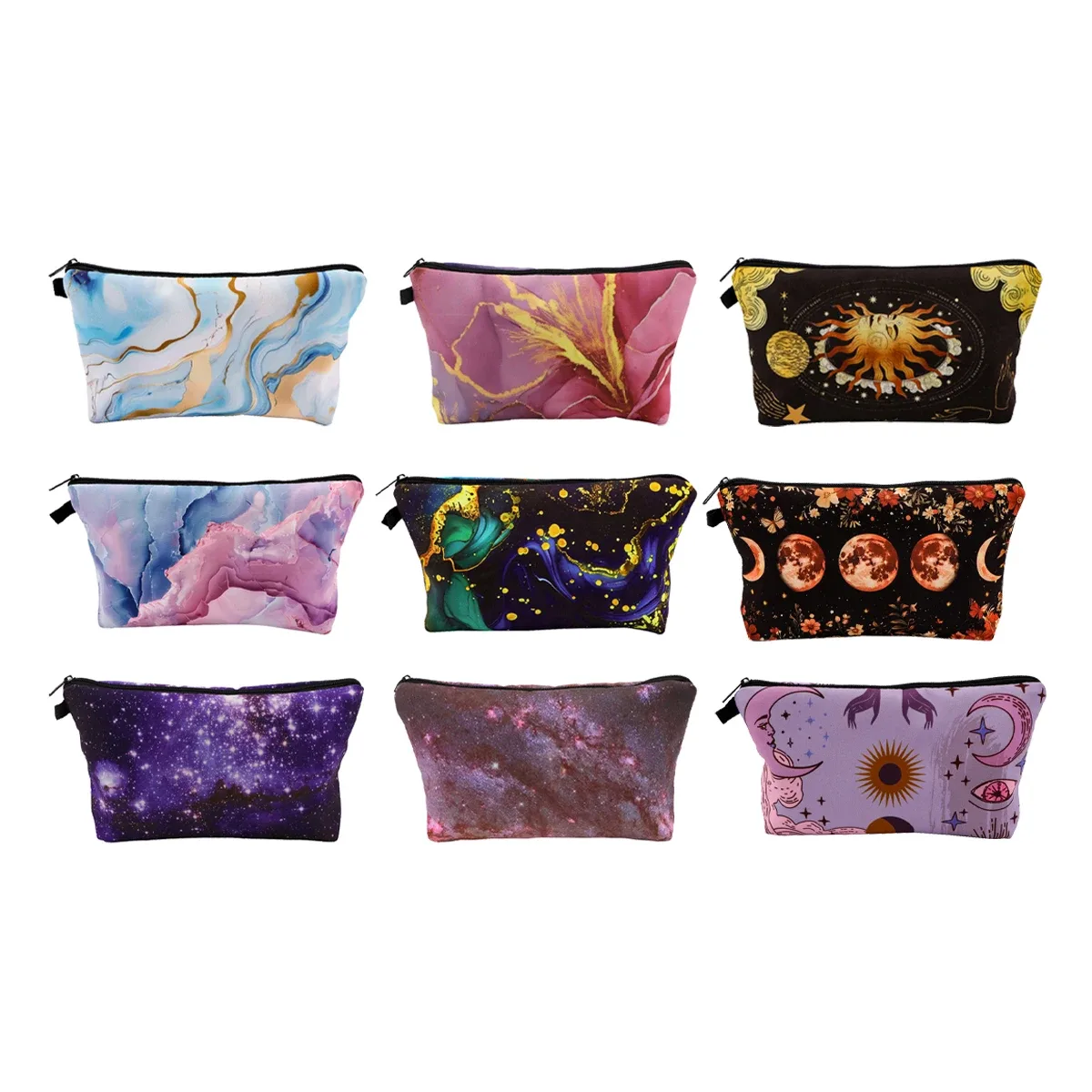 sacs à cosmétiques ciel étoilé en marbre, portables pour femmes, sac de rangement de voyage visage soleil lune rouge à lèvres cosmétiques petits sacs étui de rangement