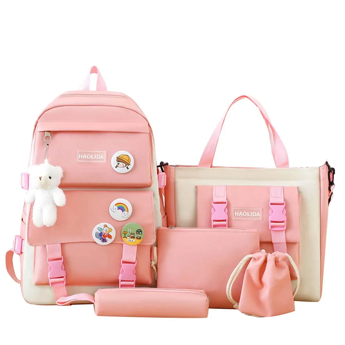 sac dos toile lavande rose pastel dessin animé ours blanc arc ciel polyester polyestride couche intermédiaire informatique ceinture coussin air voyage décontracté
