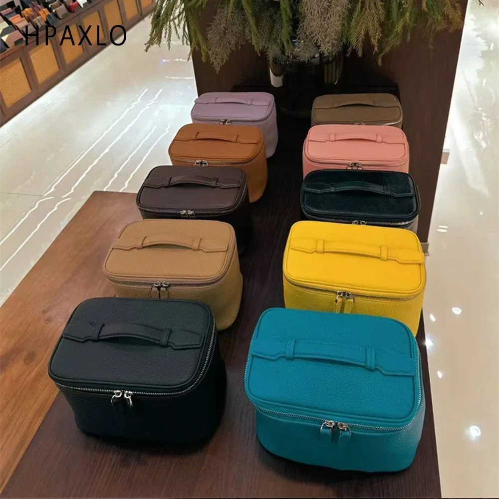 sac à cosmétiques en cuir pour femmes, organiseur de toilette de voyage, cuir véritable de haute qualité, trousse de maquillage de luxe, pratique, grande capacité