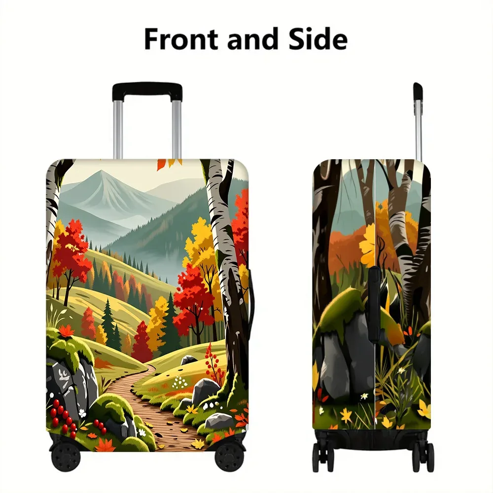 housse valise polyester motif forêt automnale couleurs vert jaune rouge noire protection voyage taille moyenne