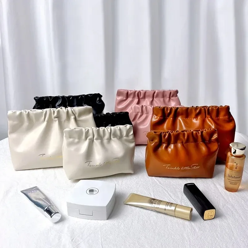 Organisateur Voyage Cosmétiques Pliables Ovale Ouvert Motif Plissé Couleur Bleu Noir Beige Femme Maquillage Chauffereuse