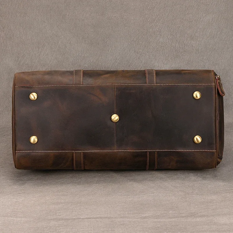 sac de voyage pour hommes, grande capacité, polochon de voyage en cuir véritable avec poche à chaussures, grand sac à bandoulière étanche pour hommes