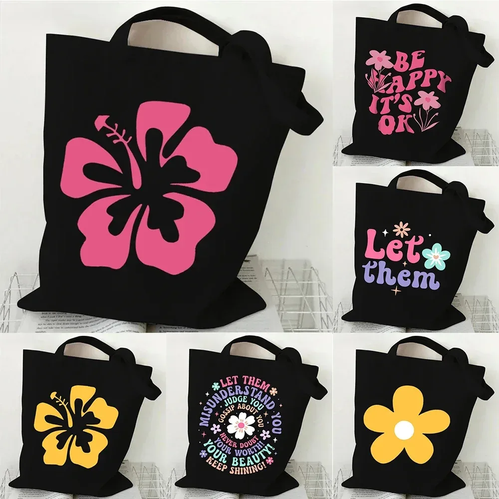sac fourre-tout en toile à motif floral, sac de shopping réutilisable avec citation inspirante imprimée, sac à main écologique pour étudiantes, sac à bandoulière pour femmes
