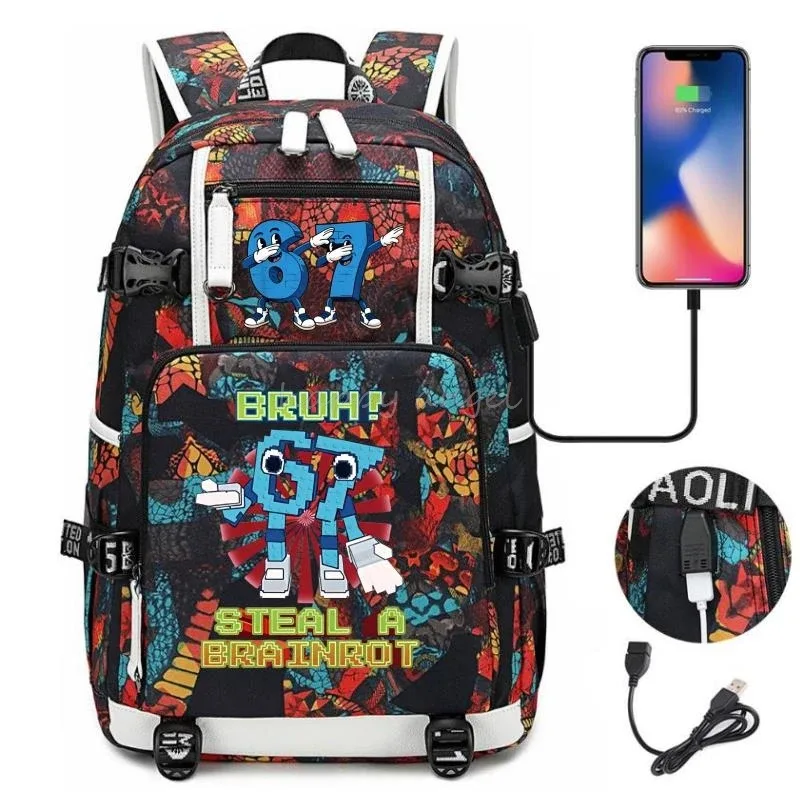 nouveau voler un cerveau imprimer usb garçons 67 six sept livre sacs grande capacité adolescents cartables femmes hommes ordinateur portable voyage sac à dos