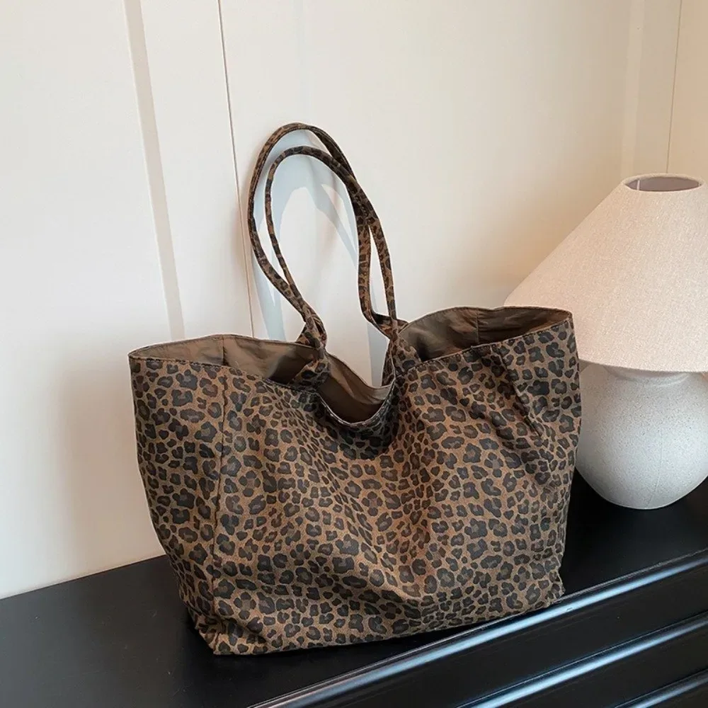 sac à bandoulière imprimé léopard tendance, grande capacité, sac fourre-tout pour femme, sac sous le bras texturé, sac bandoulière