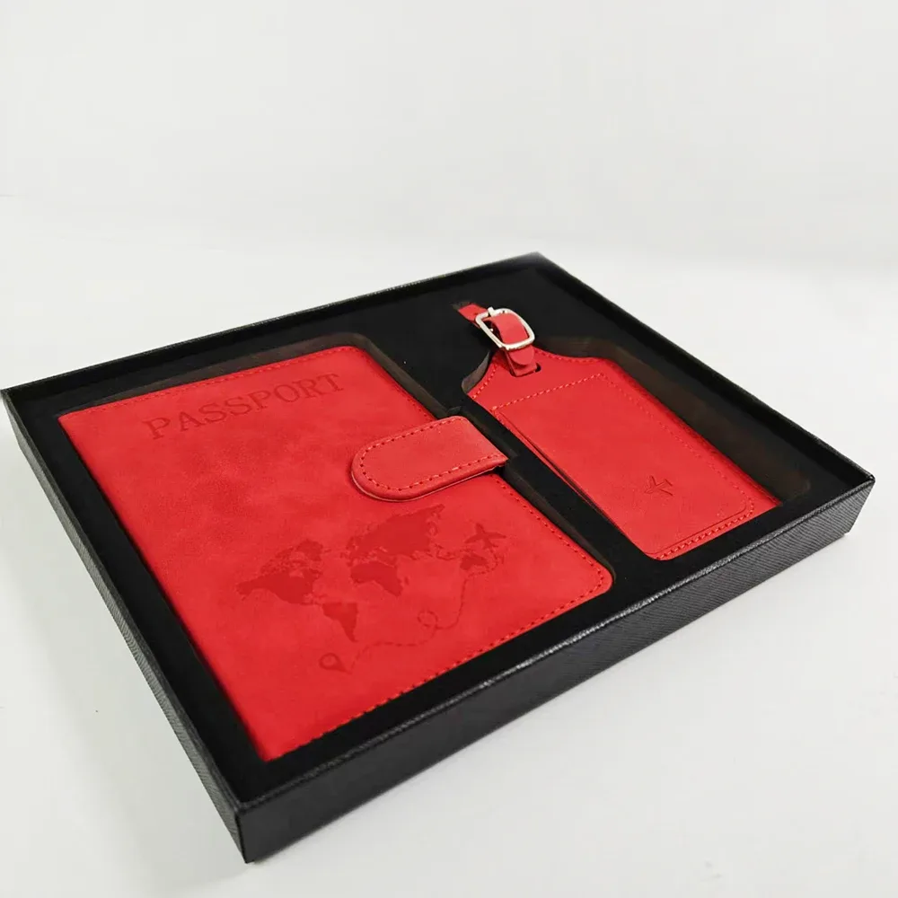 porte-passeport personnalisé, étiquette de bagage, boîte cadeau, accessoires de voyage tendance diy, vente en gros, gravure de logo, portefeuille de voyage