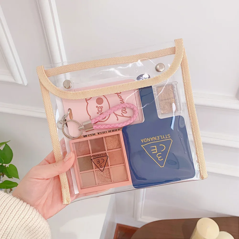 grand sac à cosmétiques transparent en pvc transparent, grand rangement coréen, trousse à crayons pour étudiants, jolie pochette de rangement de papeterie étanche pour documents