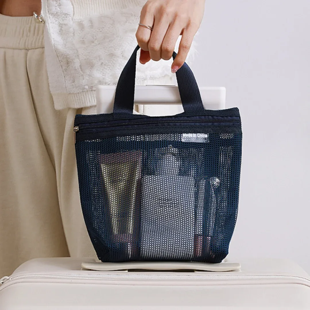 sac de maquillage en maille, sac portable, organisateur d'accessoires de douche, pochette cosmétique pour la maison, la salle de sport, les voyages d'affaires