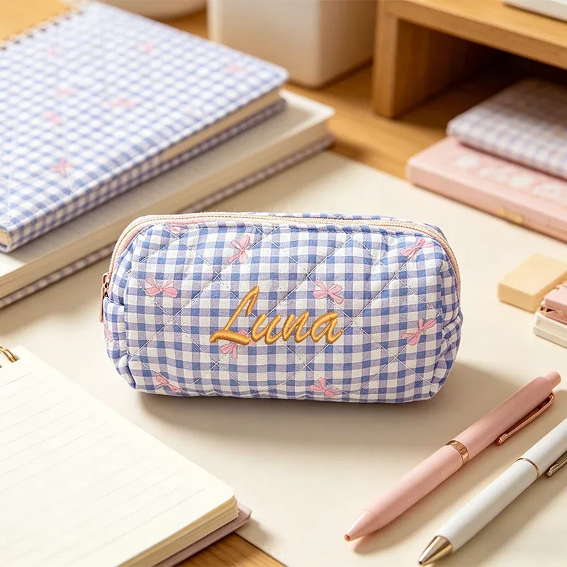 broderie personnalisée/style standard 2 options, trousse de maquillage imprimée avec nœud, trousse à crayons, début de la rentrée scolaire!