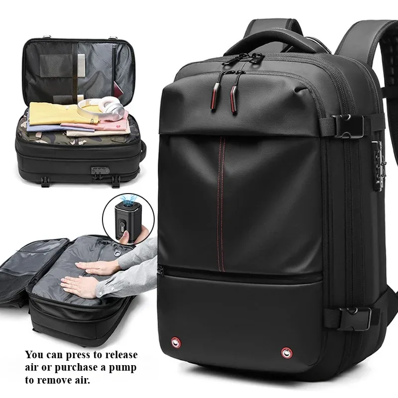 sac à dos de voyage pour homme, sacs à dos à compression sous vide, grande capacité, sacs pour ordinateur portable de 17 pouces, sacs à dos extensibles pour l'extérieur