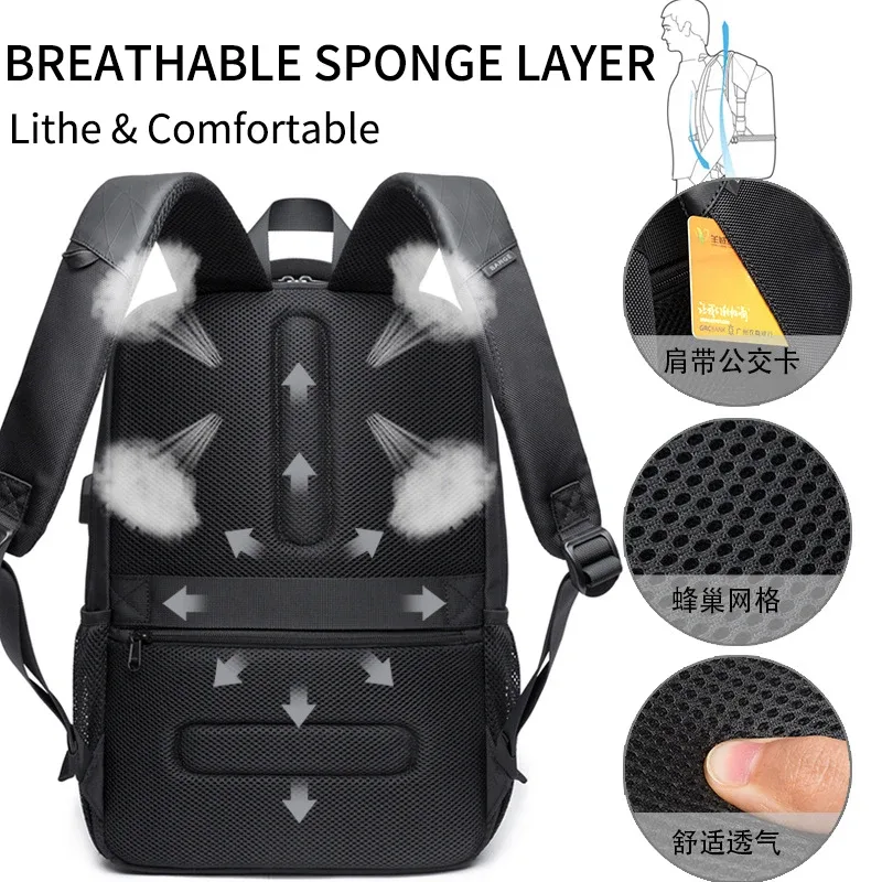 sac dos oxford université noir poches latérales port usb polyester intérieur informatique étanche bandoulière arquée jacquard style décontracté
