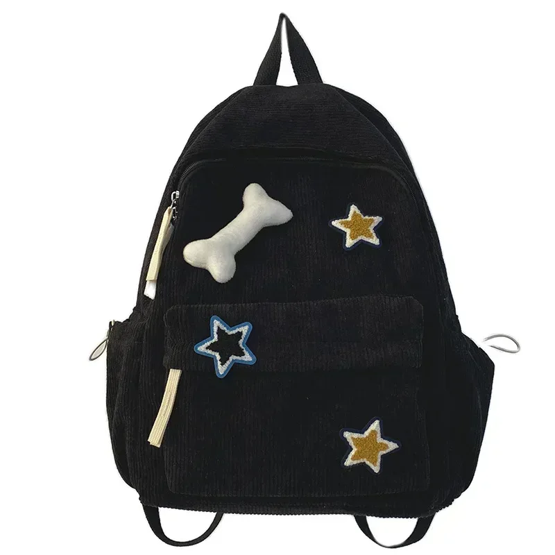 y2k – sac à dos pour ordinateur portable à motif d'étoile pour filles, sac à dos d'école de grande capacité pour adolescentes, sac à dos en velours côtelé, sac à bandoulière à double sangle