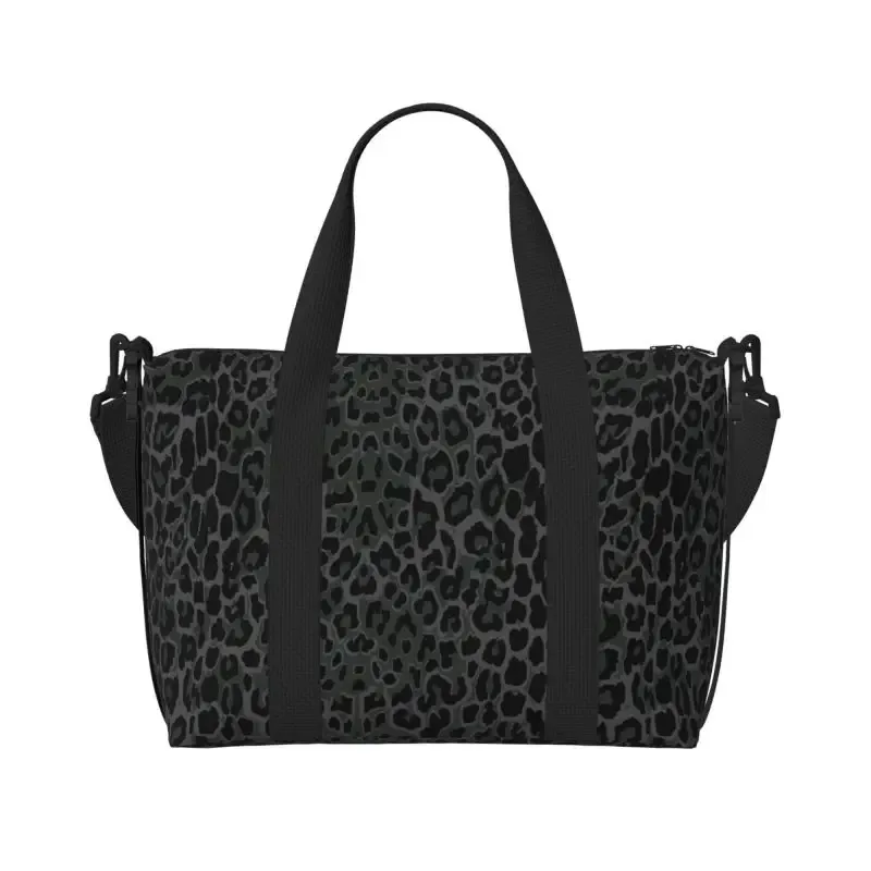 sac de voyage imprimé léopard noir, grands sacs de nuit imperméables pour week-end avec bandoulière, sac de sport pliable