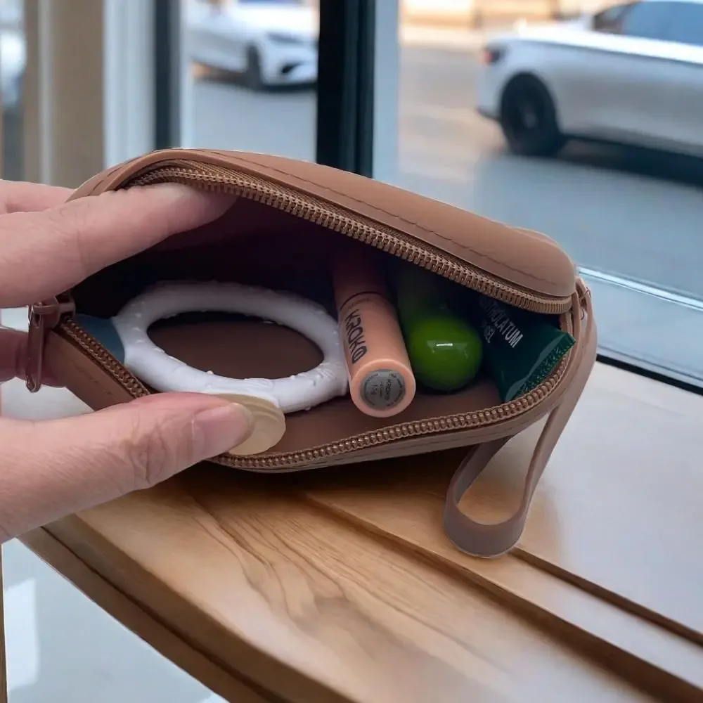 sac cosmétique en silicone de couleur morandi, porte-monnaie, grande capacité, sac de rangement multifonction, porte-pinceaux de maquillage, couleur unie