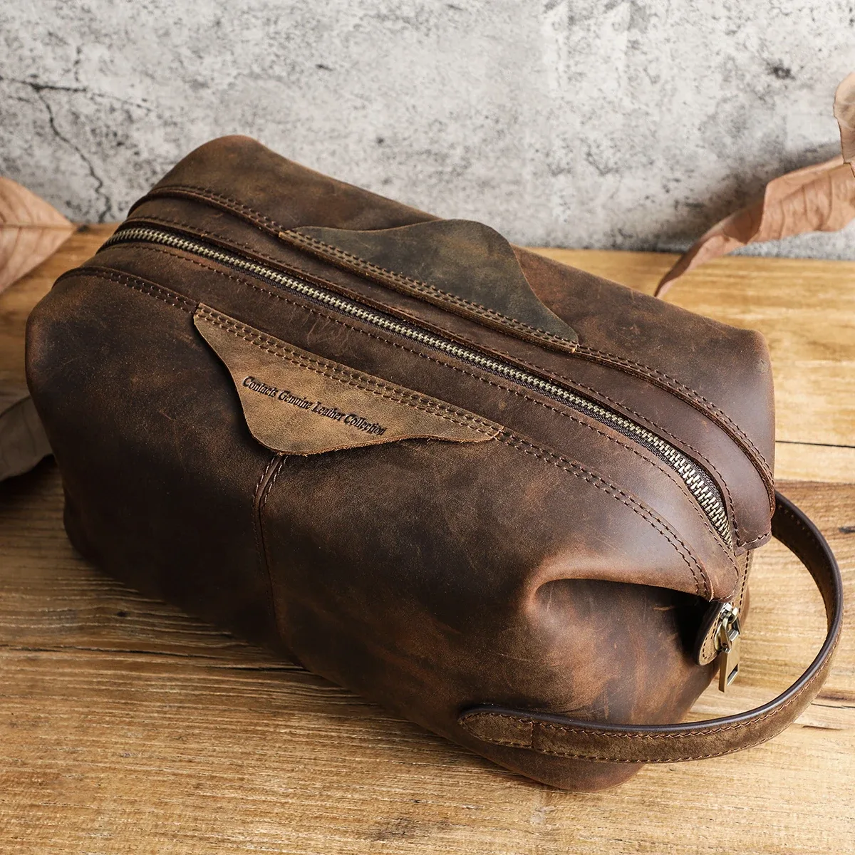 contact's – sac à cosmétiques suspendu pour hommes, pochette de rangement de voyage en cuir de cheval fou, trousse de toilette vintage