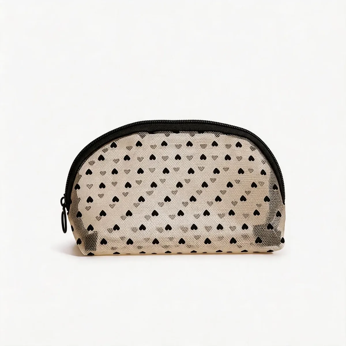 pochette de maquillage en forme de cœur en maille transparente, sac cosmétique multifonctionnel portable, pochette de rangement pour articles de toilette, sacs de voyage à fermeture éclair pour rouges à lèvres