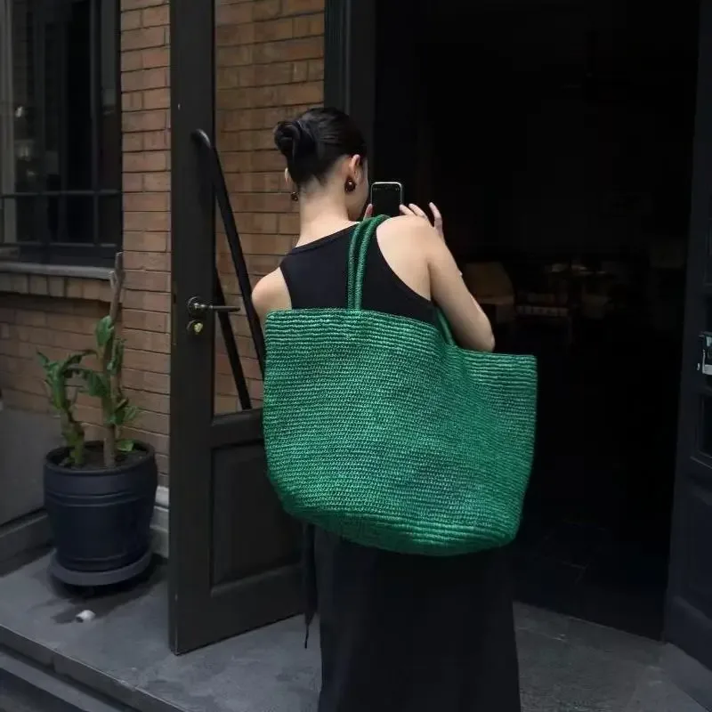 sac de plage en paille naturelle pour femmes, grand sac fourre-tout en rotin tissé à la main, léger, style bohème, pour les voyages en bord de mer, usage quotidien