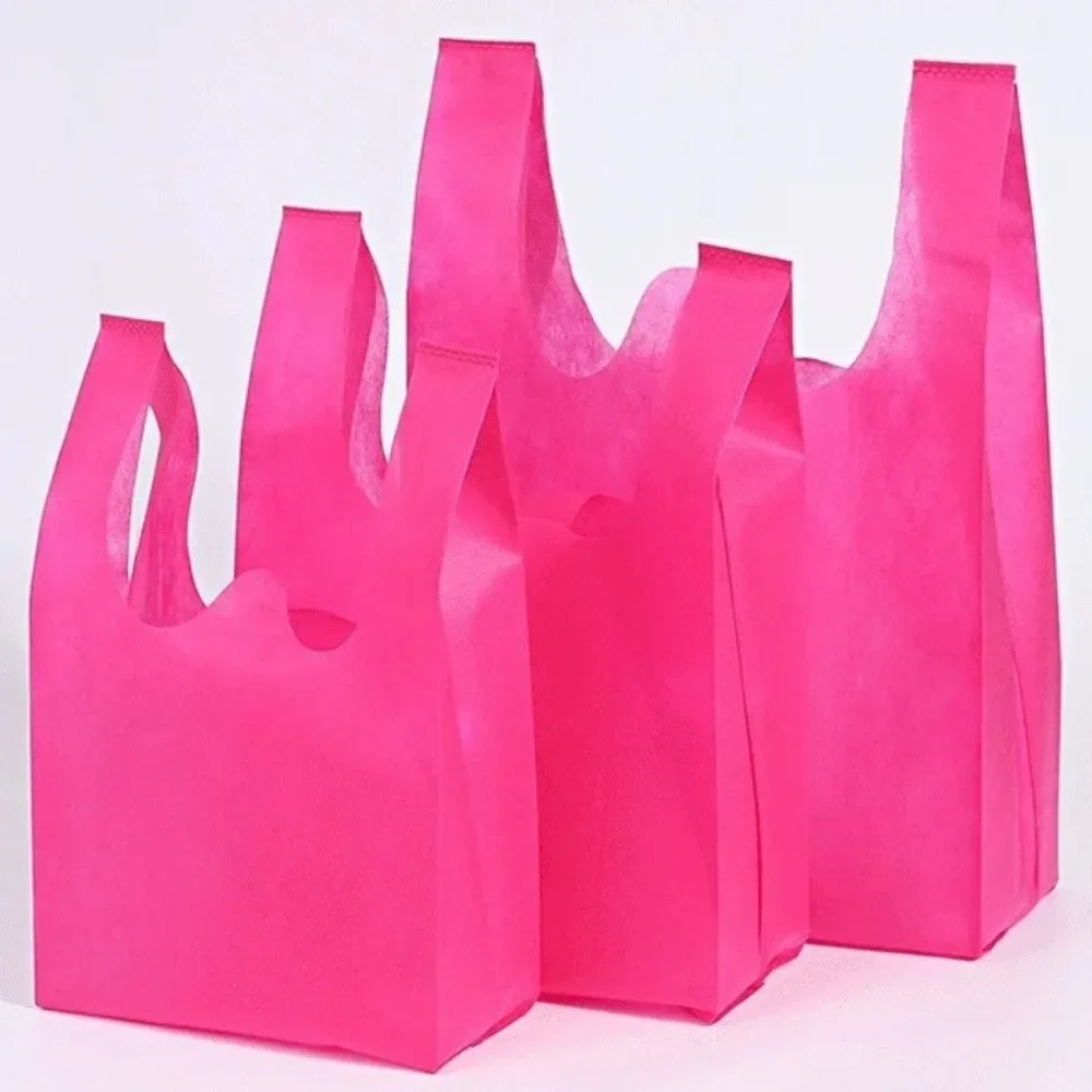 sac de courses non tissé de couleur unie, grande capacité, sac à main épais et écologique, sac fourre-tout portable et pratique, réutilisable, 50 pièces